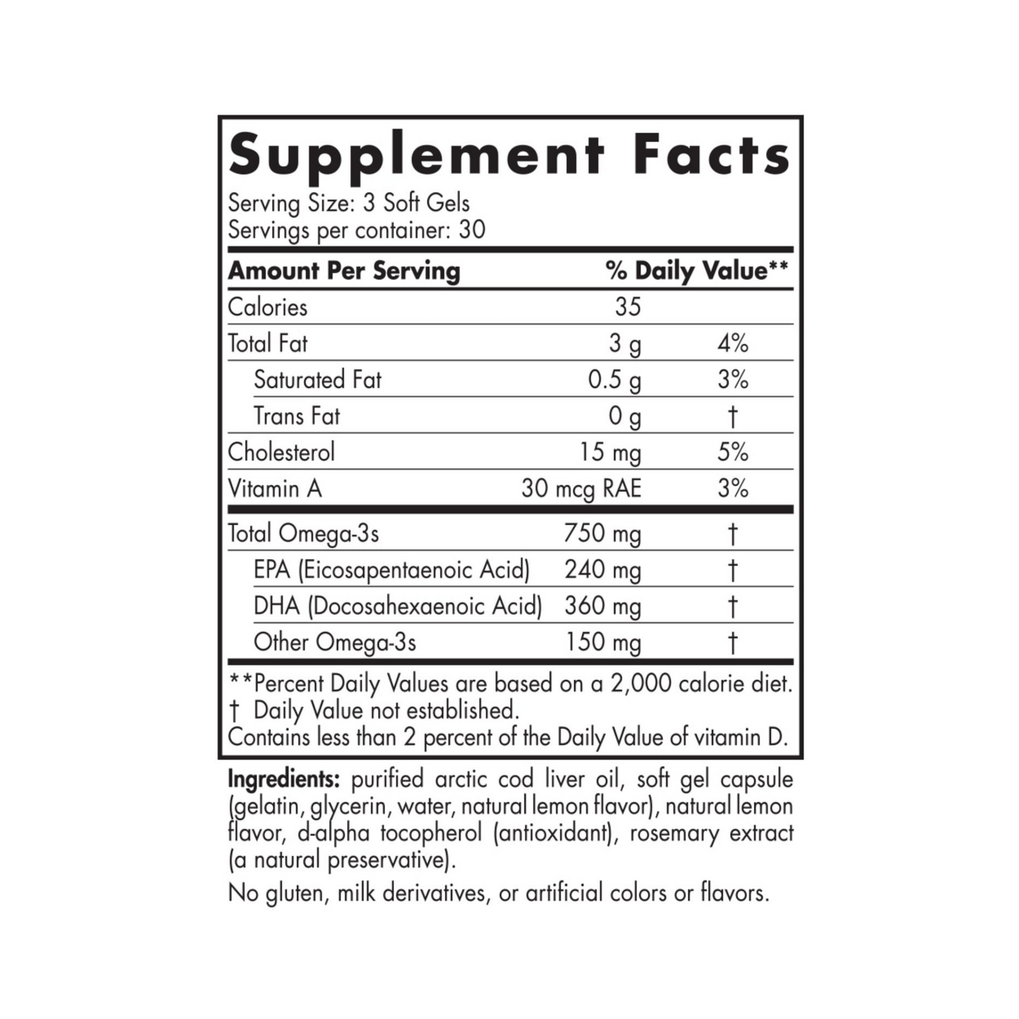 Nordic Naturals Arctic Cod Liver Oil Lemon 1000mg 180 Soft Capsules
