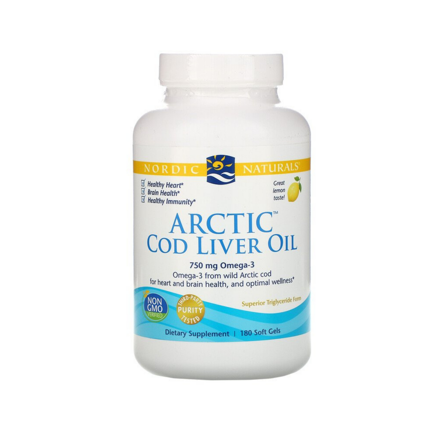 Nordic Naturals Arctic Cod Liver Oil Lemon 1000mg 180 Soft Capsules