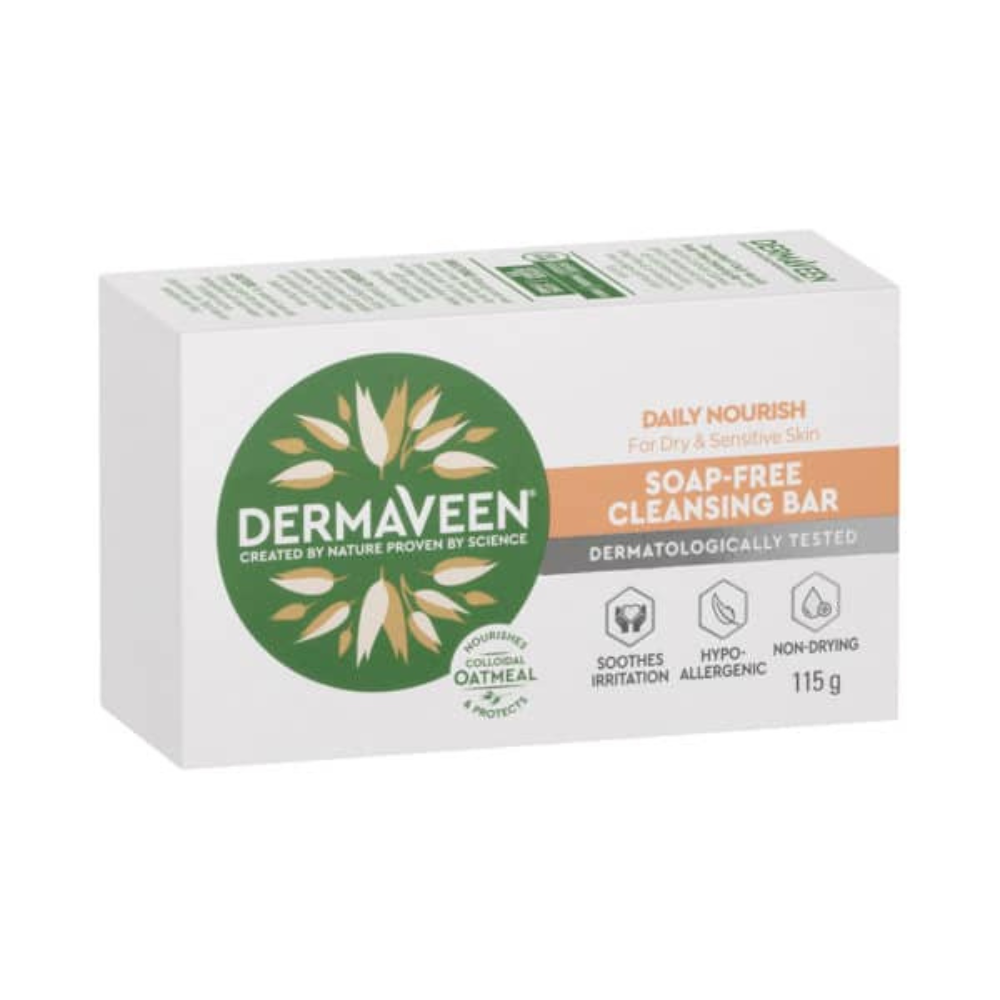 DermaVeen Daily Nourish Soap-Free Cleansing Bar for Dry & Sensitive Skin 115g