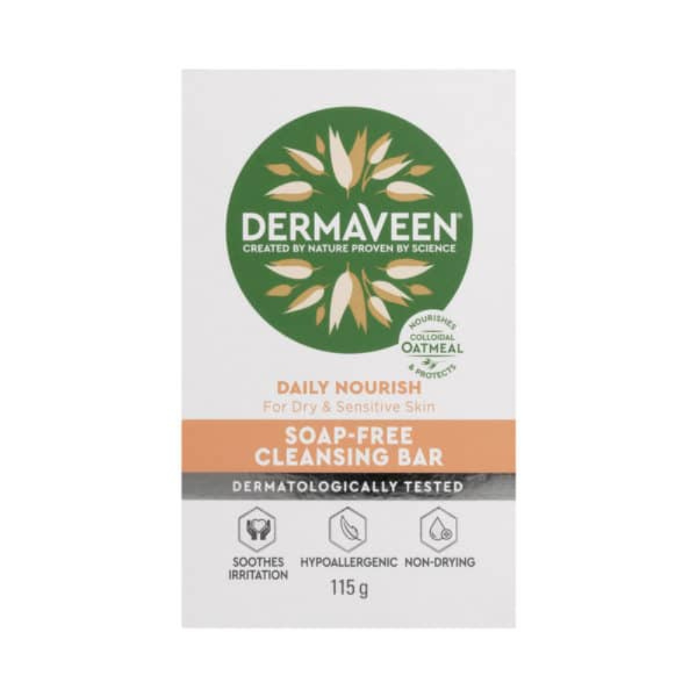 DermaVeen Daily Nourish Soap-Free Cleansing Bar for Dry & Sensitive Skin 115g