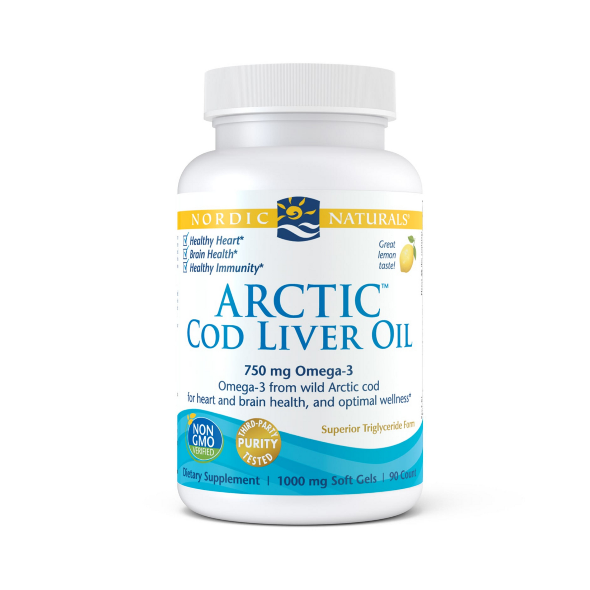 Nordic Naturals  Arctic Cod Liver Oil, Lemon 1000mg  90 Soft Capsules