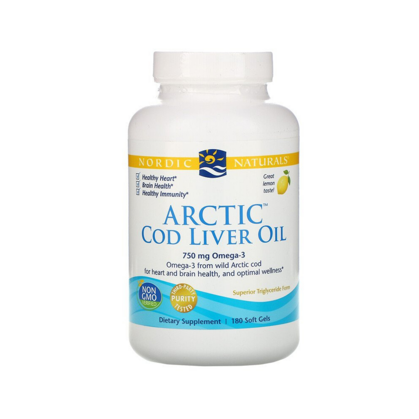 Nordic Naturals  Arctic Cod Liver Oil  Lemon 1000mg 180 Soft Capsules