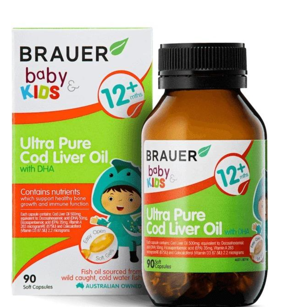 Brauer Baby & Kids Ultra Pure Cod Liver Oil w DHA 90 Capsules